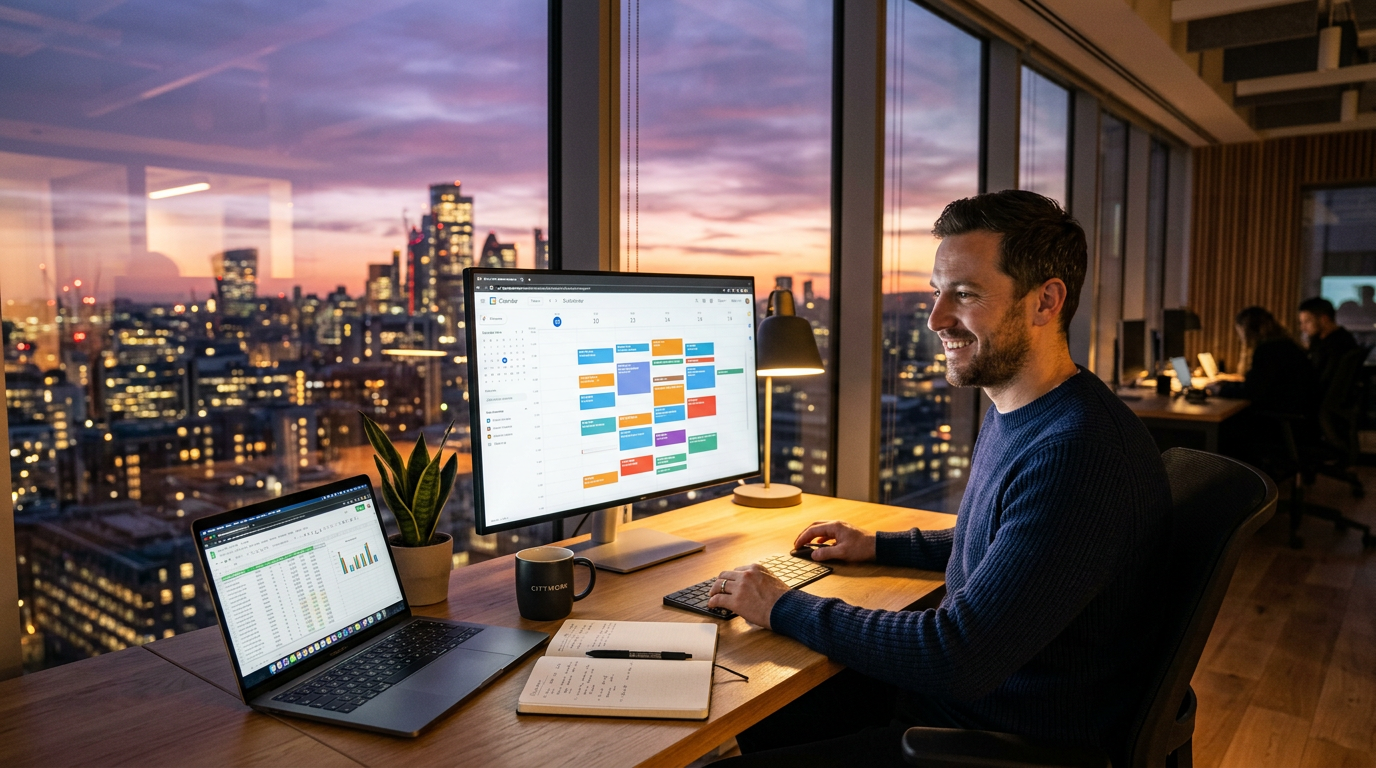 Growth specialist reviewing a calendar full of booked sales meetings